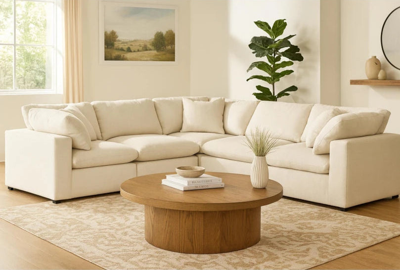 xBeStill Home™ Zone 5-Piece Modular Sectional Sofa – Cream White Reversible L-Shaped Seating