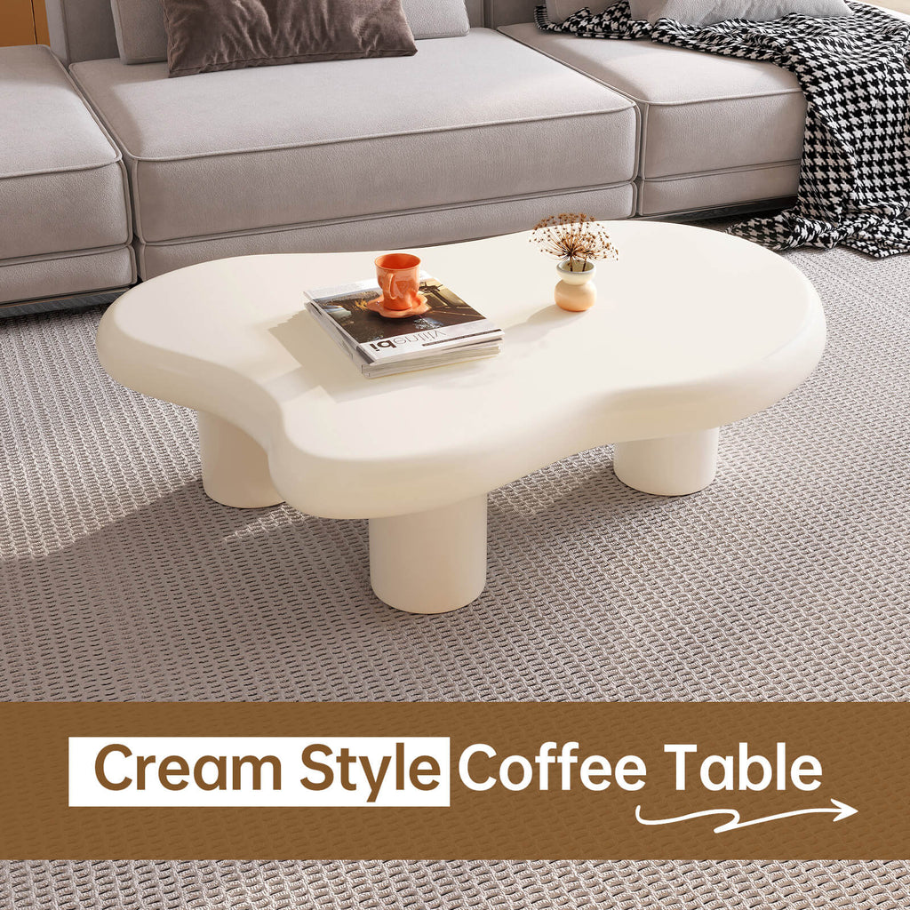 xBeStill Cloud Coffee Table – 46" Modern White Sculptural Center Table with 3-Leg Design