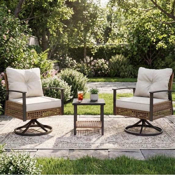Quiet Moments™ Harmony Swivel & Rocking Patio Conversation Set – 3 Piece Beige Collection