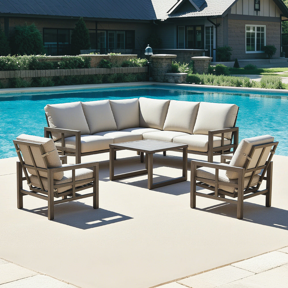 xBeStill Home™ Berkley Bay 4-Piece Outdoor Patio Seating Set – Wicker Conversation Furniture with Beige Cushions