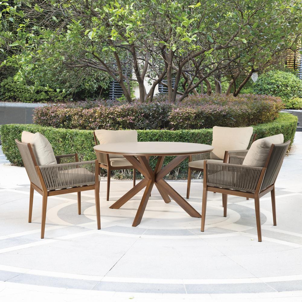 xBeStill Home™ Wilmington 5-Piece Outdoor Patio Dining Set – Wicker Rope Chairs & Stone Top Table