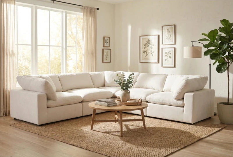 xBeStill Home™ Zone 5-Piece Modular Sectional Sofa – Cream White Reversible L-Shaped Seating