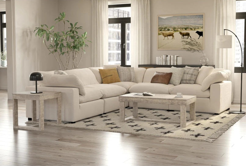 xBeStill Home™ Zone 5-Piece Modular Sectional Sofa – Cream White Reversible L-Shaped Seating