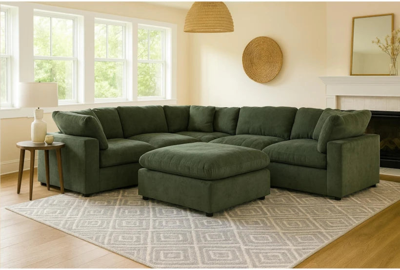 xBeStill Home™ Zone Modular L-Shaped Sectional Sofa with Oversized Ottoman – Green Fabric