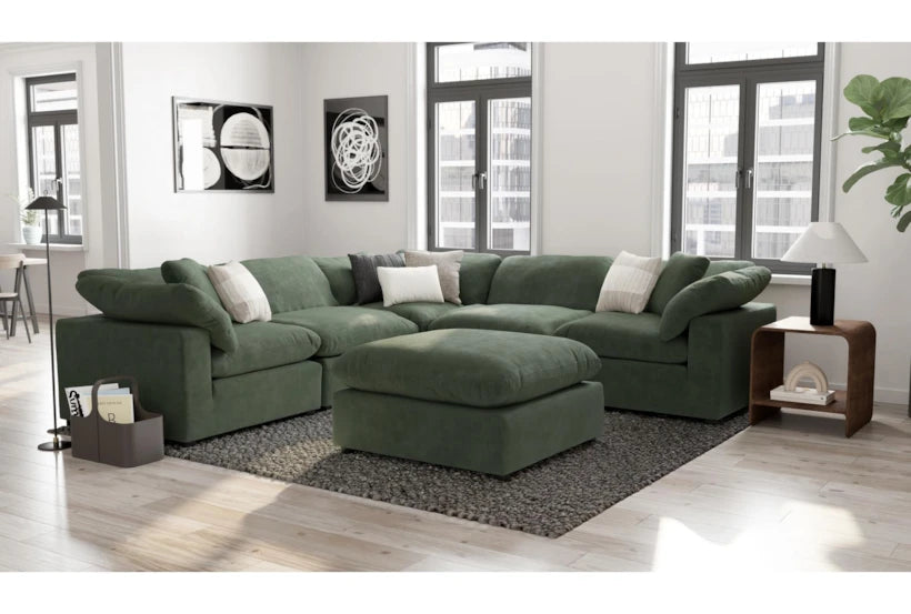 xBeStill Home™ Zone Modular L-Shaped Sectional Sofa with Oversized Ottoman – Green Fabric