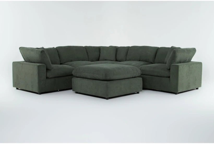 xBeStill Home™ Zone Modular L-Shaped Sectional Sofa with Oversized Ottoman – Green Fabric