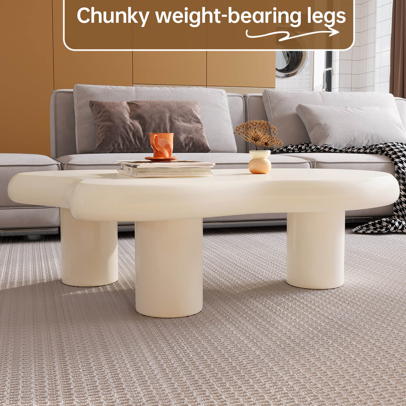 xBeStill Cloud Coffee Table – 46" Modern White Sculptural Center Table with 3-Leg Design