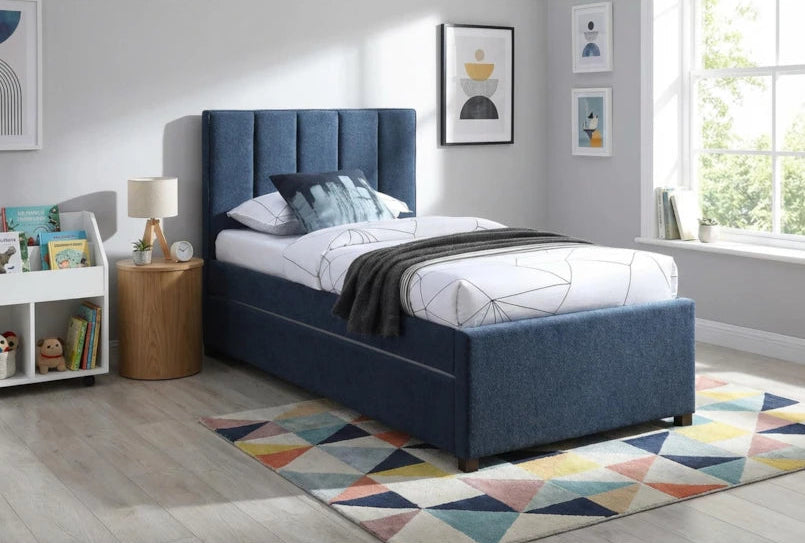 Little Blessings™ Adair Twin Upholstered Platform Bed with Pull-Out Trundle – Navy