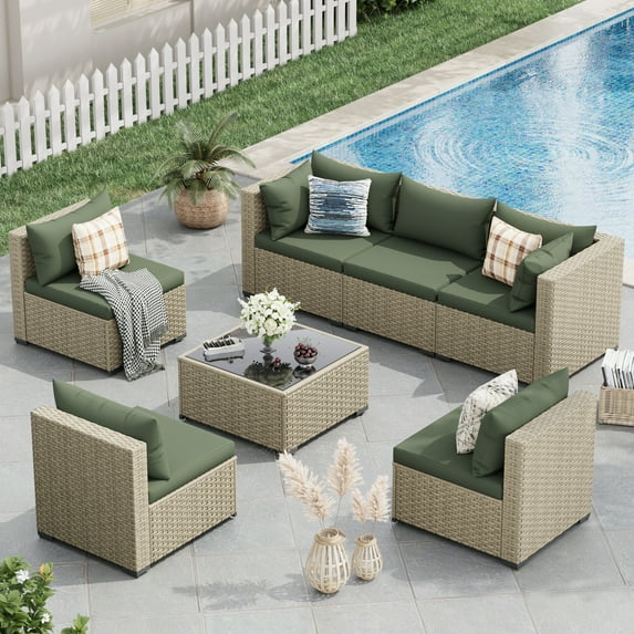 Quiet Moments™ Haven 7-Piece Outdoor Sectional Conversation Set – Green