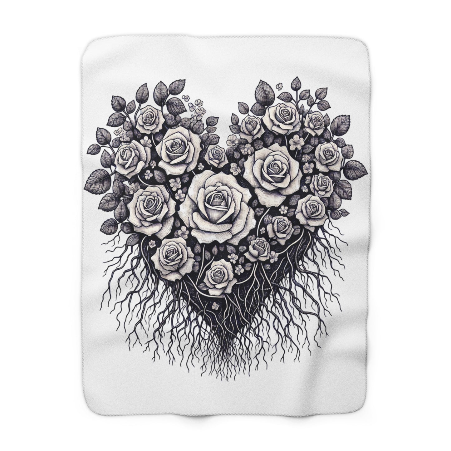 Sherpa Fleece Blanket - 'Rooted in Love' Heart and Roses Design