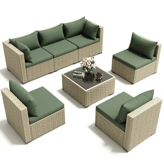 Quiet Moments™ Haven 7-Piece Outdoor Sectional Conversation Set – Green