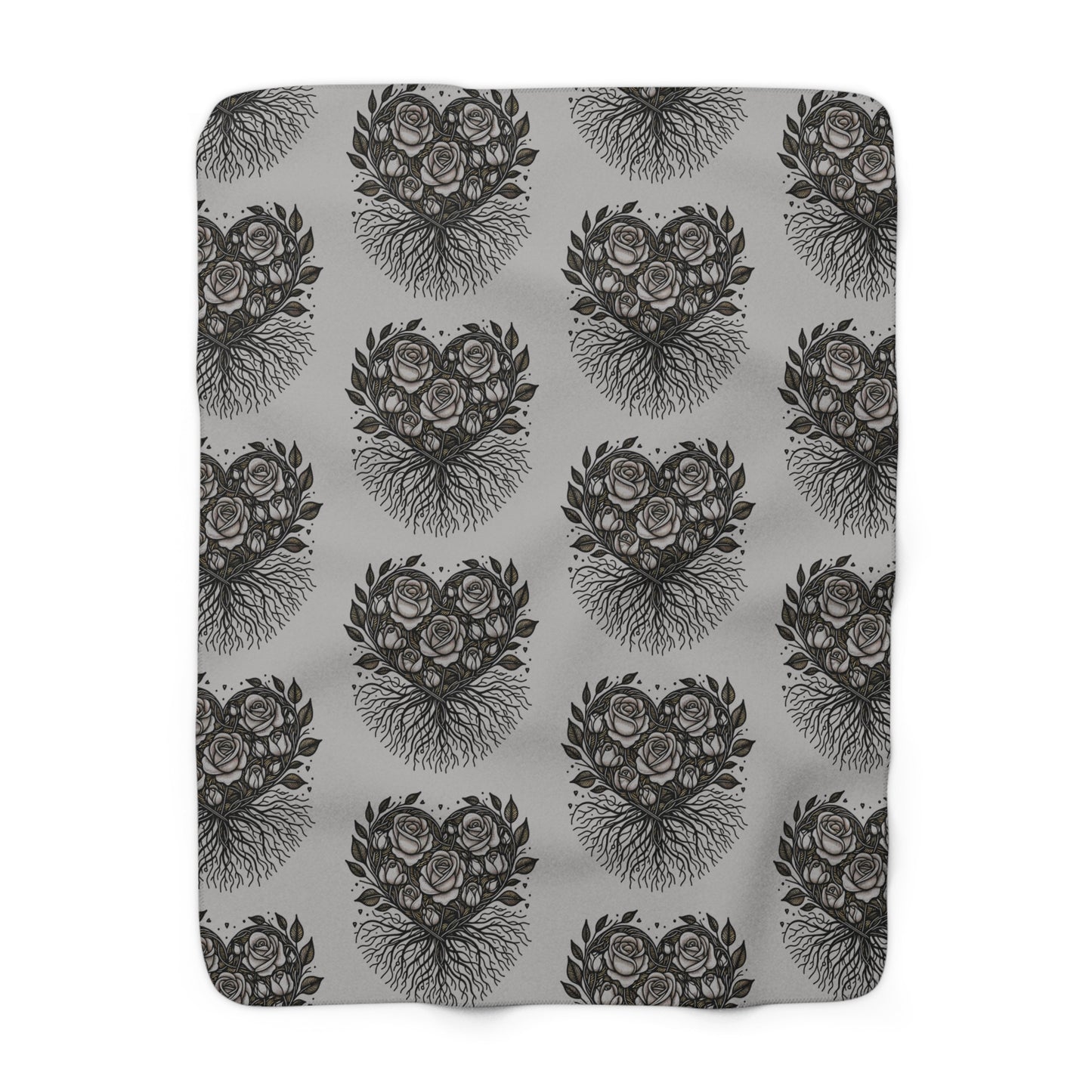 Sherpa Fleece Blanket - Rooted in Love Heart and Roses Design