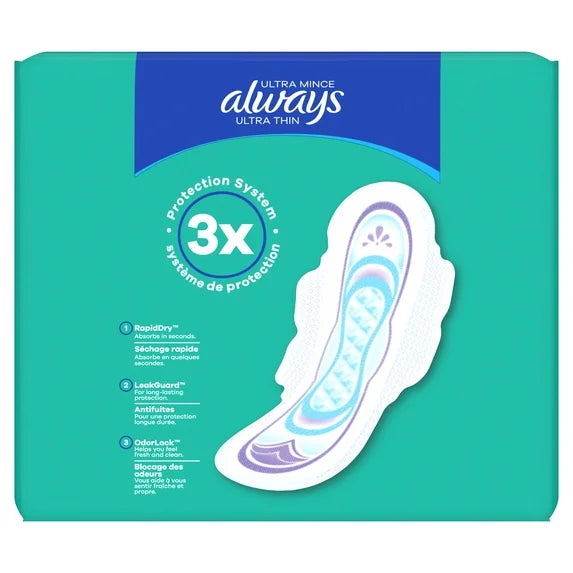 Always Ultra Thin Pads with Wings – Size 2 Long Super Absorbency (3-Pack, 58 Count Each)