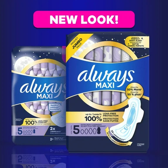 Always Maxi Pads with Wings – Size 5 Extra Heavy Overnight Protection (36 Count)