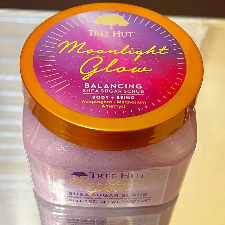 Quiet Moments™ Tree Hut Moonlight Glow Shea Sugar Body Scrub 18oz – Vegan Hydrating Exfoliating Spa Body Polish