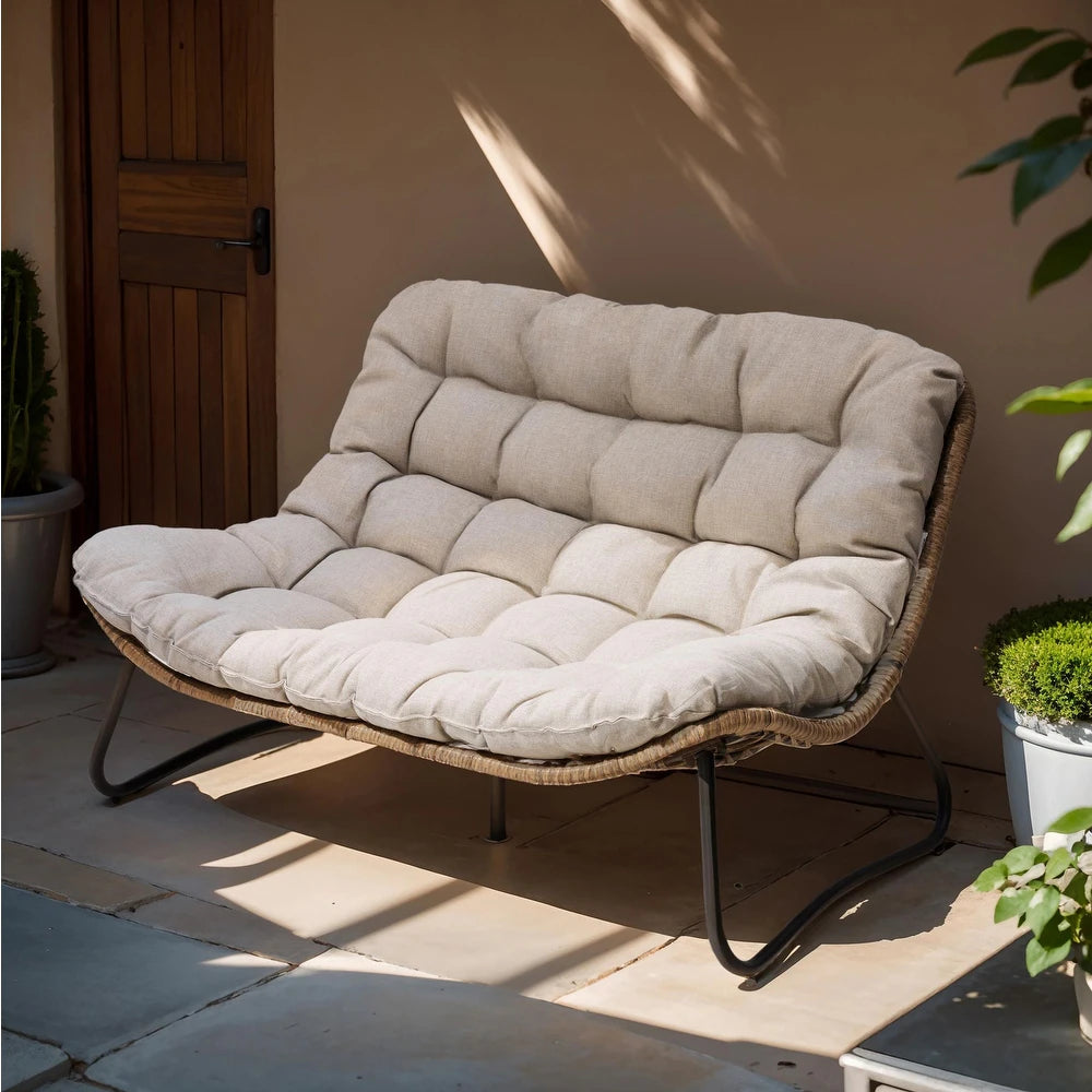 xBeStill Retreat™ Double Papasan Loveseat with Cushion – All-Weather PE Rattan Indoor & Outdoor Lounge Chair