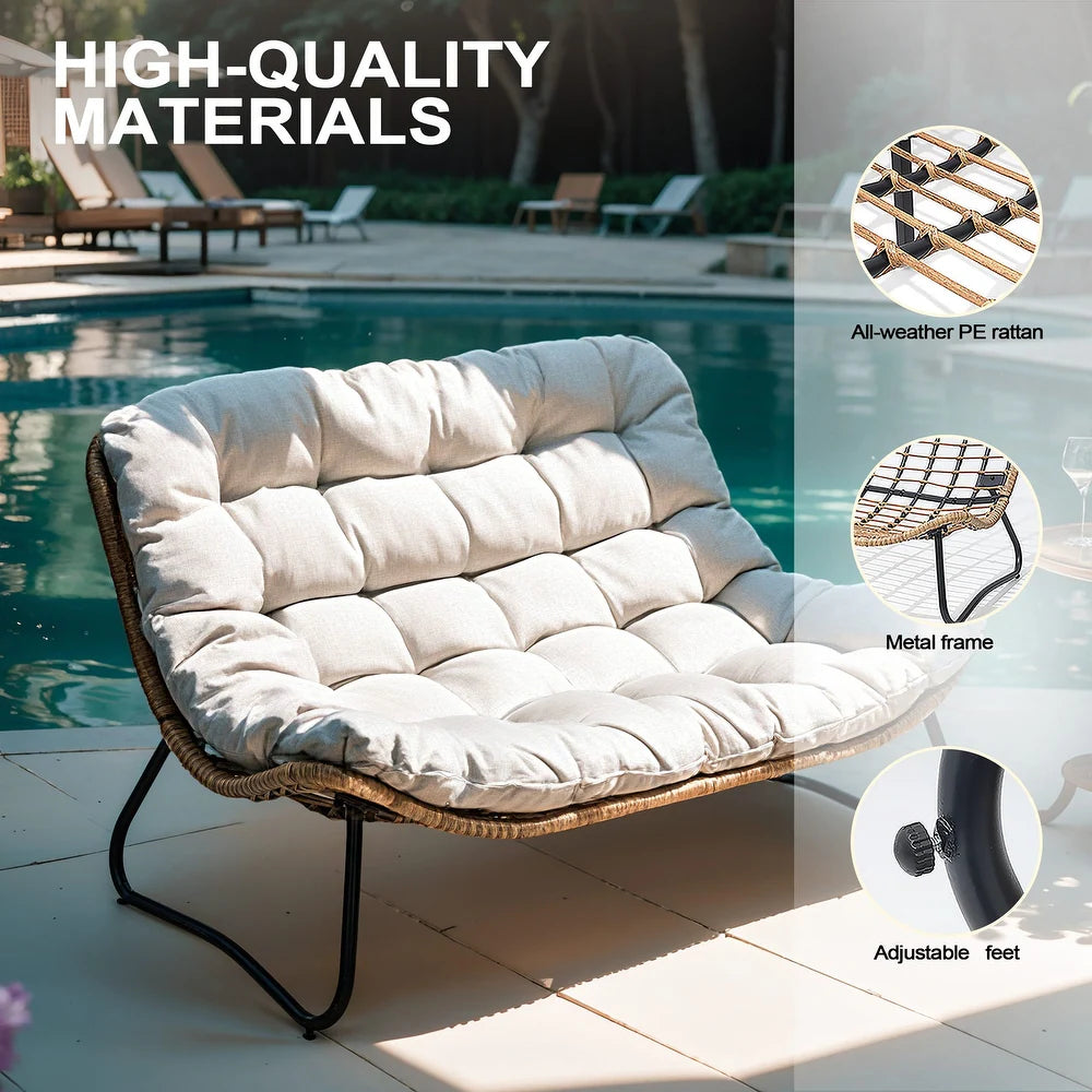 xBeStill Retreat™ Double Papasan Loveseat with Cushion – All-Weather PE Rattan Indoor & Outdoor Lounge Chair