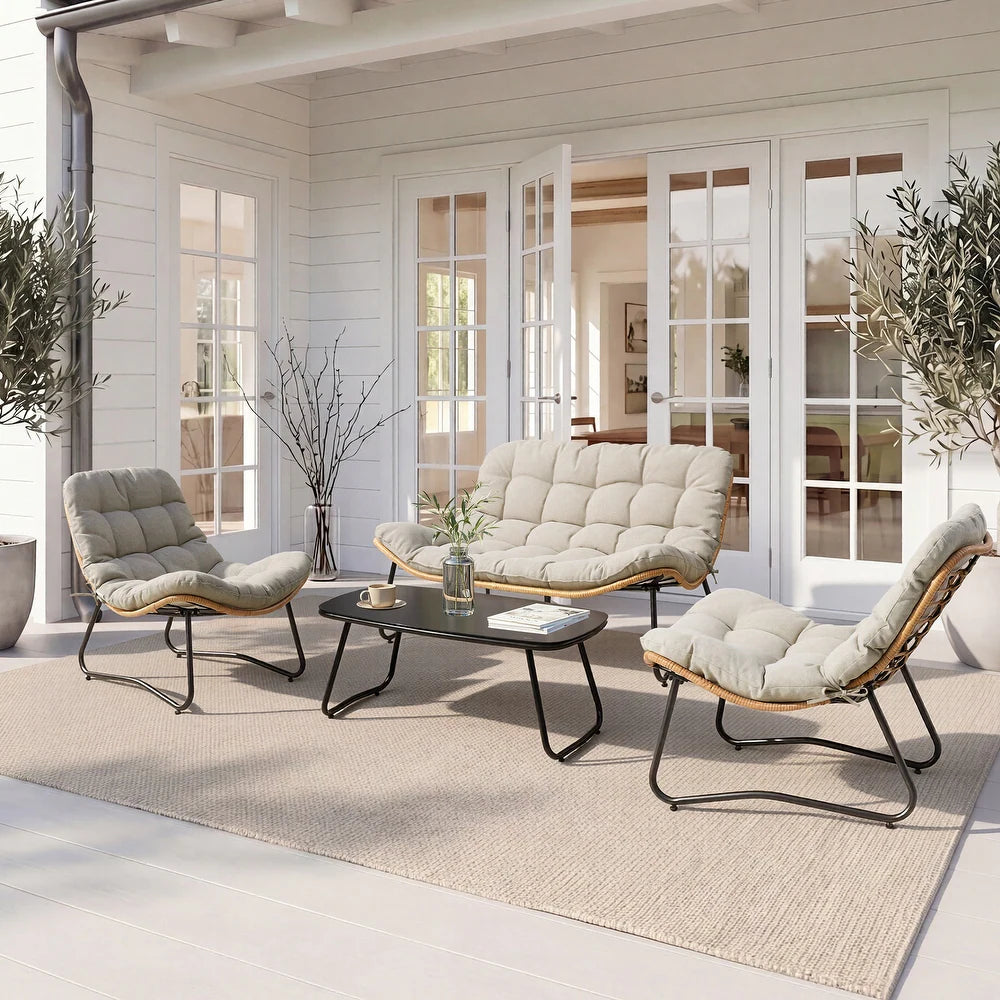 xBeStill Retreat™ Double Papasan Loveseat with Cushion – All-Weather PE Rattan Indoor & Outdoor Lounge Chair