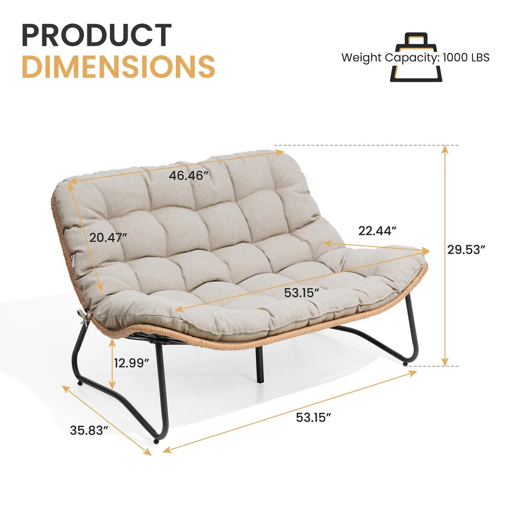 xBeStill Retreat™ Double Papasan Loveseat with Cushion – All-Weather PE Rattan Indoor & Outdoor Lounge Chair