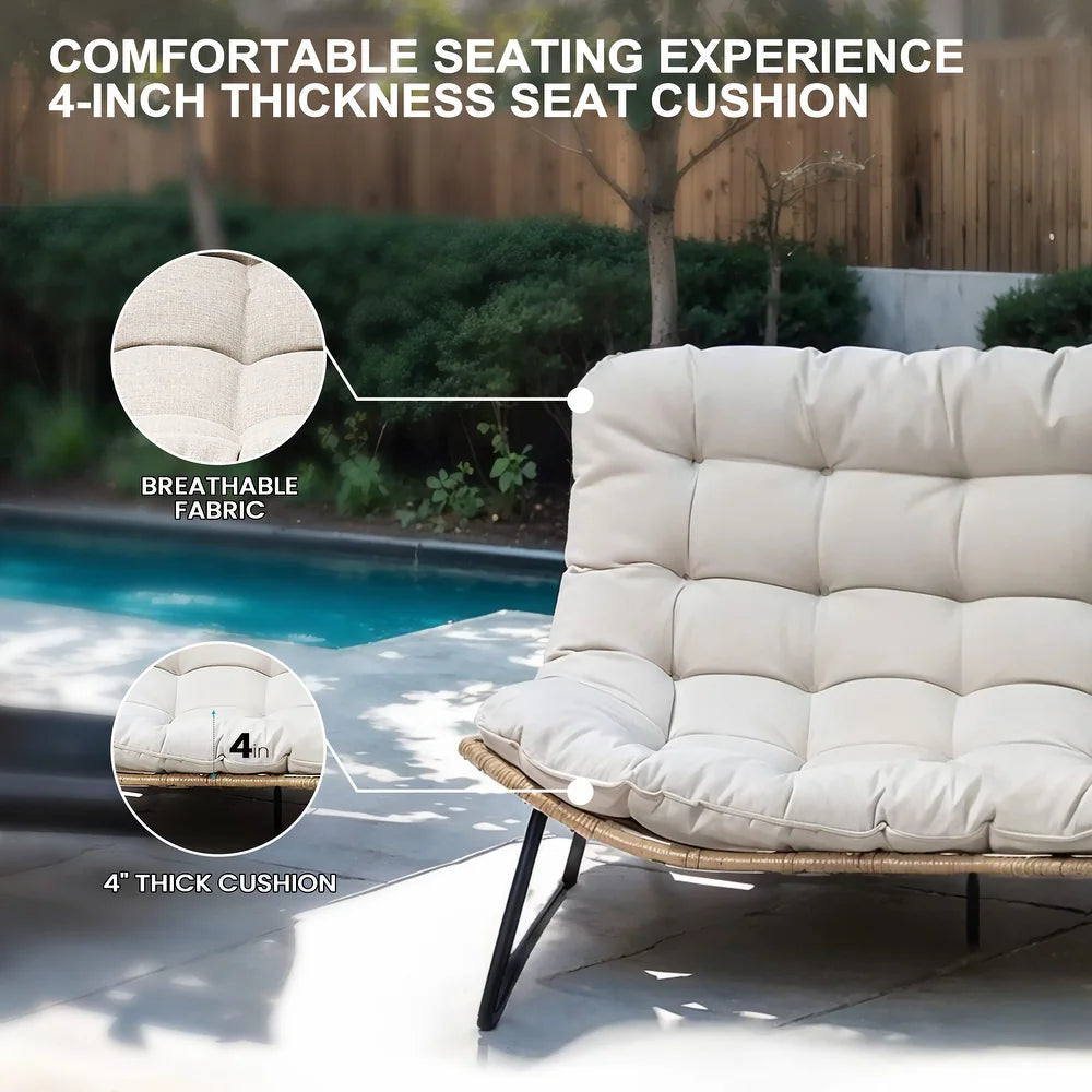xBeStill Retreat™ Double Papasan Loveseat with Cushion – All-Weather PE Rattan Indoor & Outdoor Lounge Chair