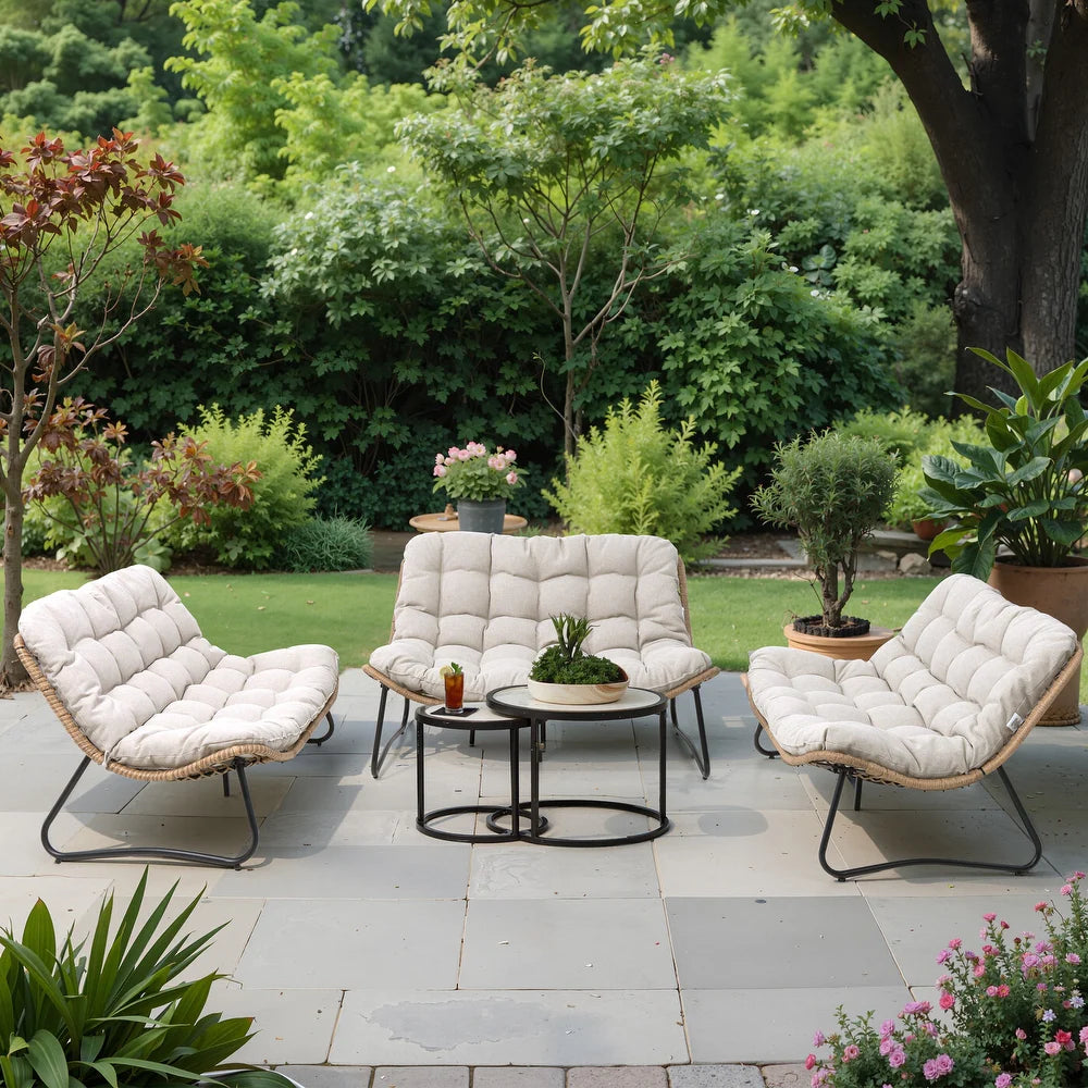 xBeStill Retreat™ Double Papasan Loveseat with Cushion – All-Weather PE Rattan Indoor & Outdoor Lounge Chair