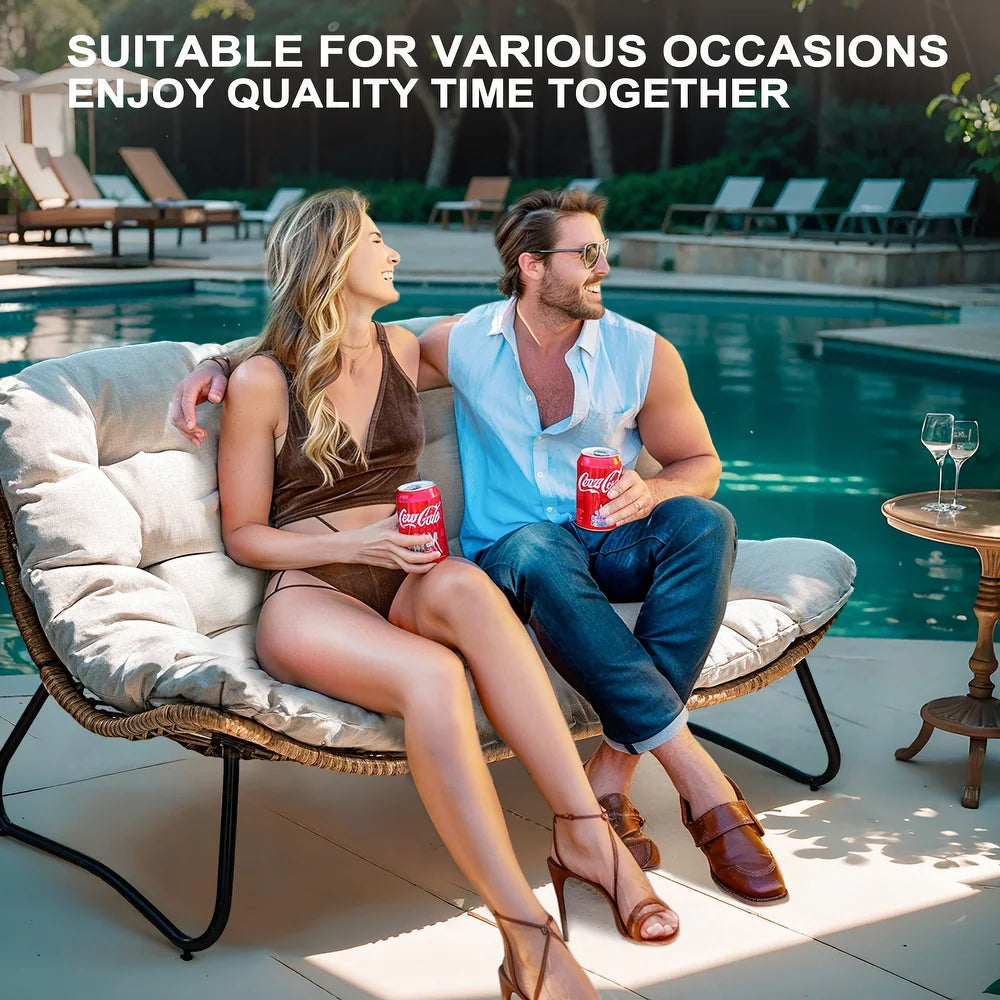 xBeStill Retreat™ Double Papasan Loveseat with Cushion – All-Weather PE Rattan Indoor & Outdoor Lounge Chair