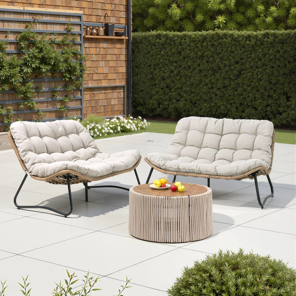 xBeStill Retreat™ Double Papasan Loveseat with Cushion – All-Weather PE Rattan Indoor & Outdoor Lounge Chair