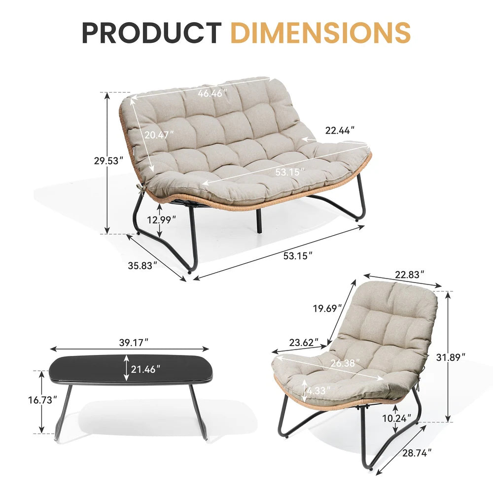 xBeStill Retreat™ Double Papasan Loveseat with Cushion – All-Weather PE Rattan Indoor & Outdoor Lounge Chair
