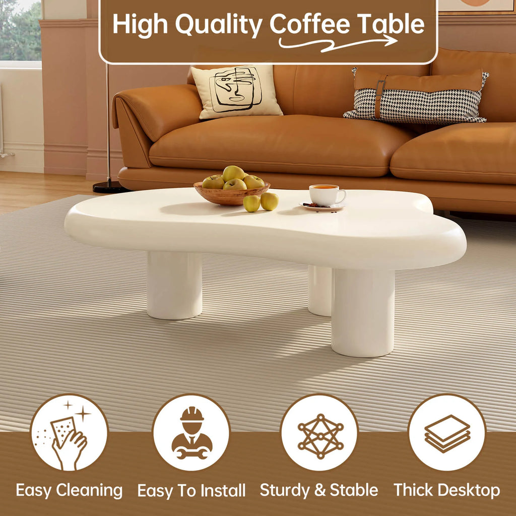 xBeStill Cloud Coffee Table – 46" Modern White Sculptural Center Table with 3-Leg Design