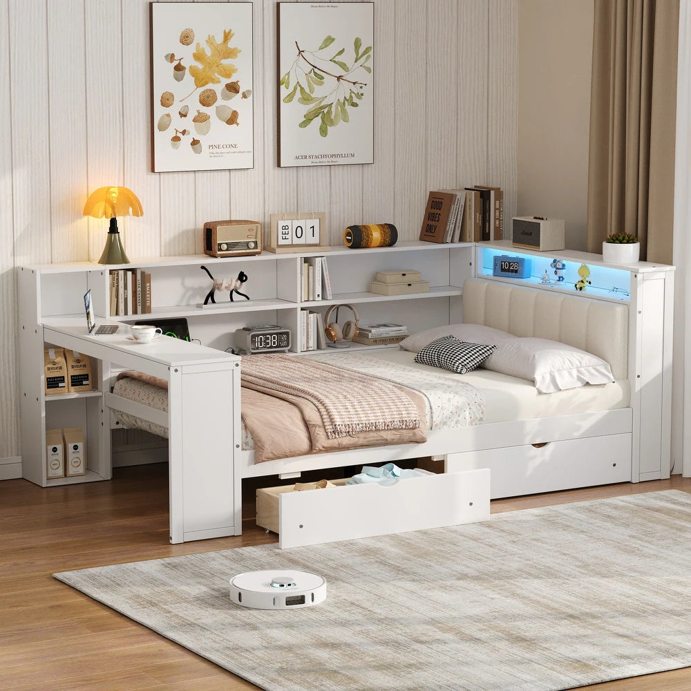 xBeStill Haven™ Full Storage Bed with LED Lighting, Charging Station & Study Desk
