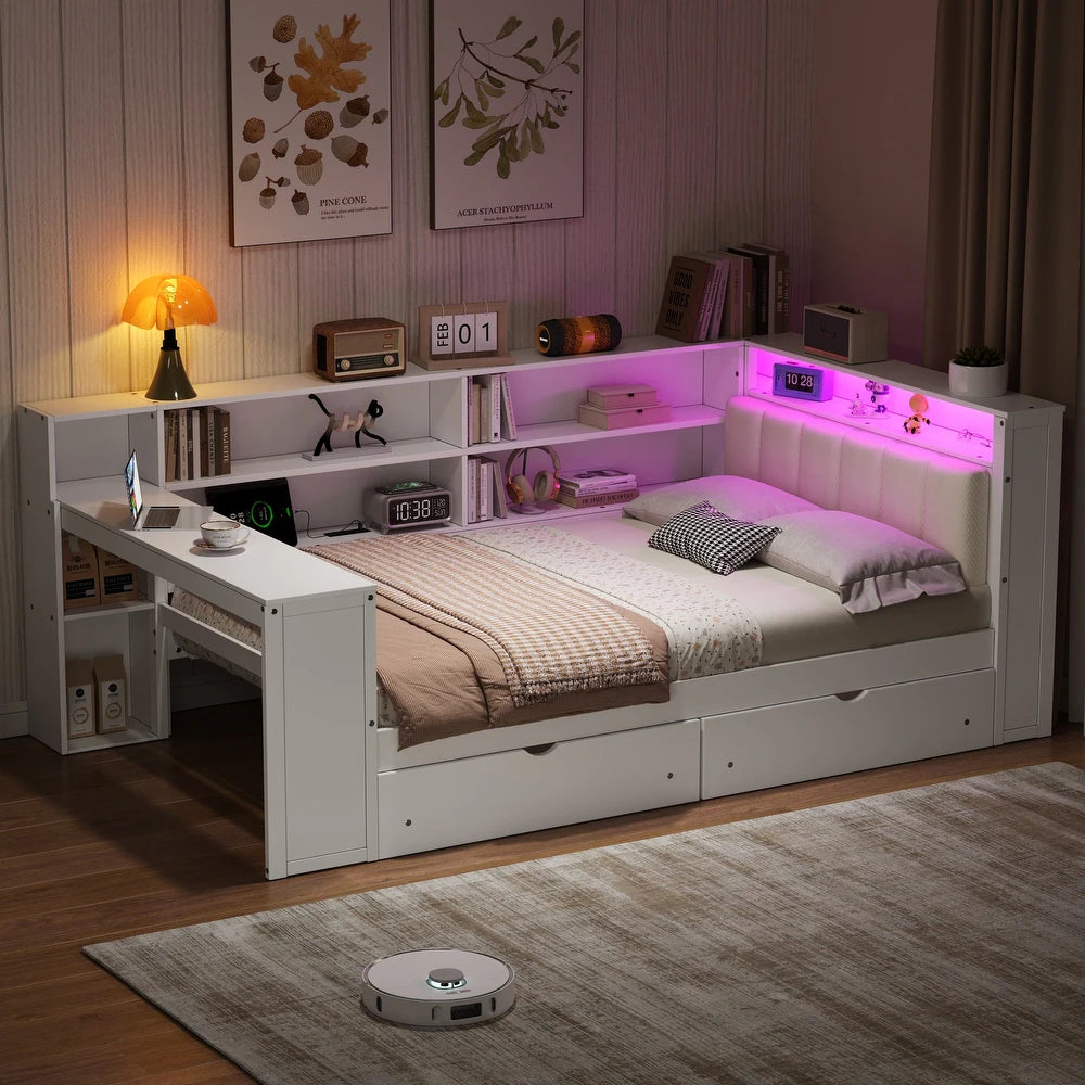 xBeStill Haven™ Full Storage Bed with LED Lighting, Charging Station & Study Desk