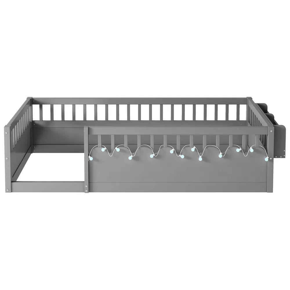 xBeStill Little Beginnings™ Ellington Twin Montessori Floor Bed with LED Light & Storage Shelf
