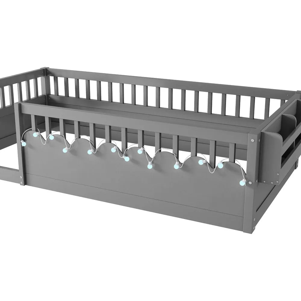 xBeStill Little Beginnings™ Ellington Twin Montessori Floor Bed with LED Light & Storage Shelf