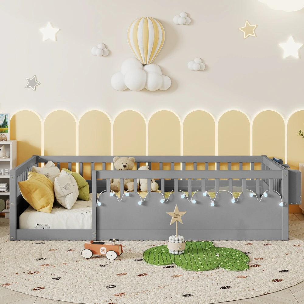 xBeStill Little Beginnings™ Ellington Twin Montessori Floor Bed with LED Light & Storage Shelf