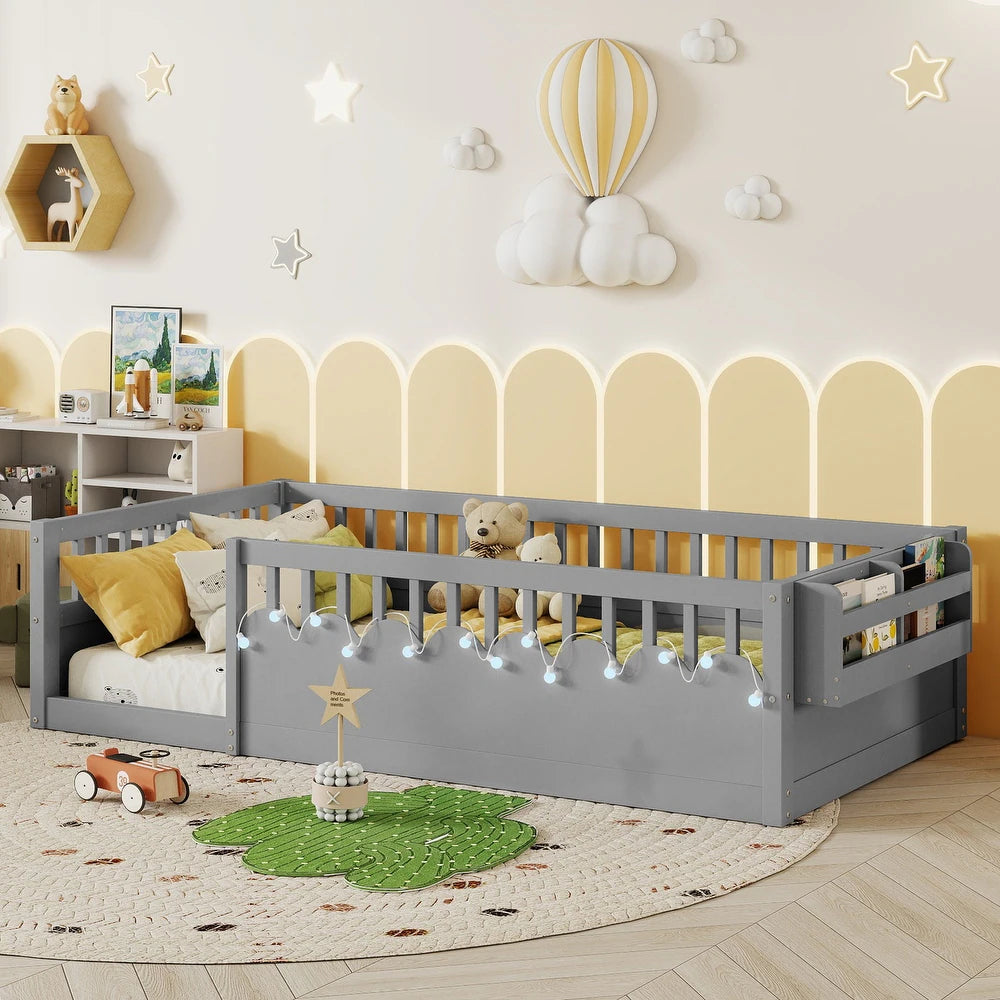 xBeStill Little Beginnings™ Ellington Twin Montessori Floor Bed with LED Light & Storage Shelf
