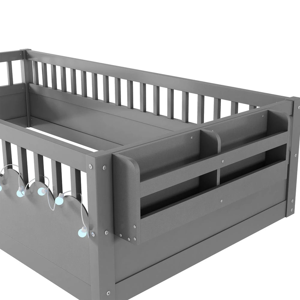 xBeStill Little Beginnings™ Ellington Twin Montessori Floor Bed with LED Light & Storage Shelf