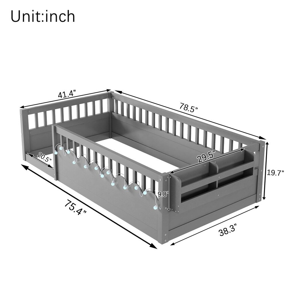 xBeStill Little Beginnings™ Ellington Twin Montessori Floor Bed with LED Light & Storage Shelf