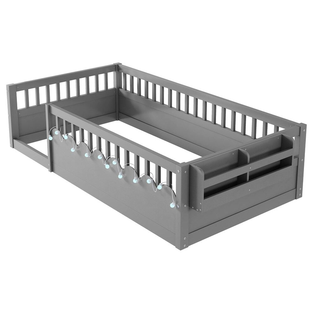 xBeStill Little Beginnings™ Ellington Twin Montessori Floor Bed with LED Light & Storage Shelf