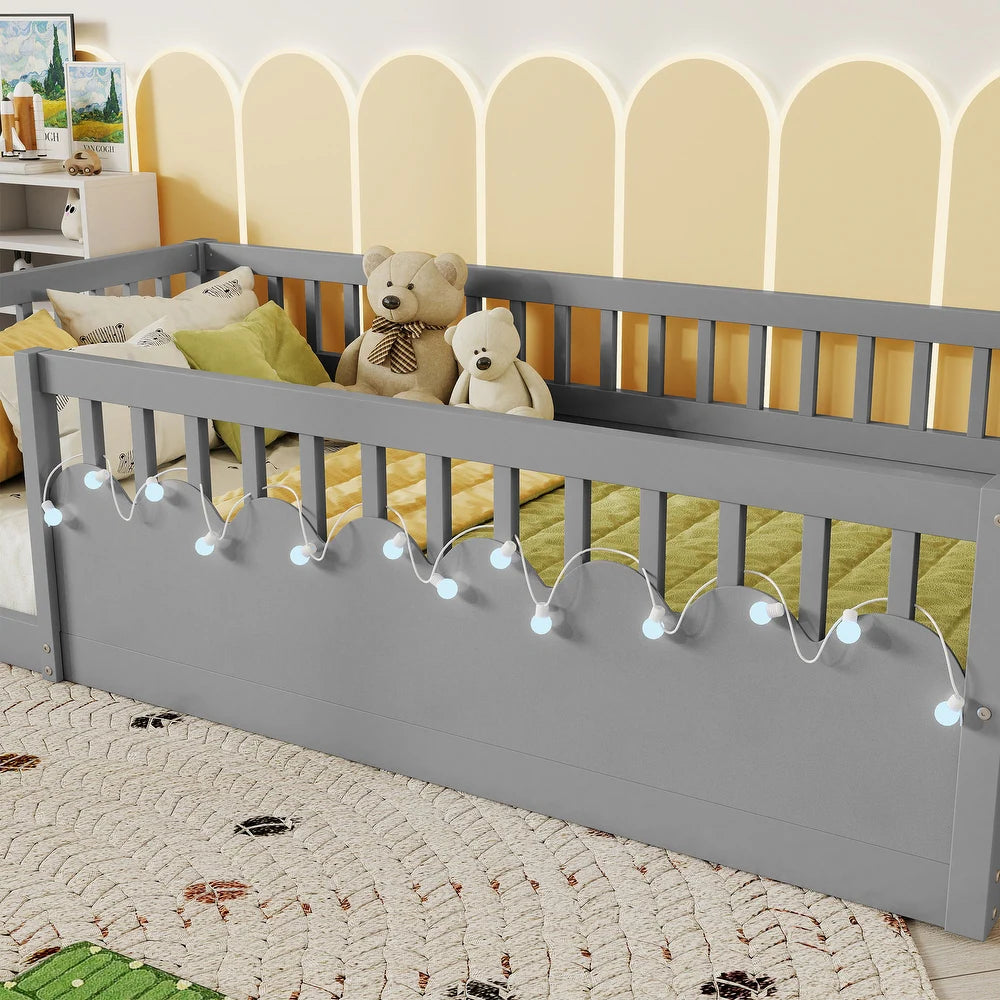 xBeStill Little Beginnings™ Ellington Twin Montessori Floor Bed with LED Light & Storage Shelf