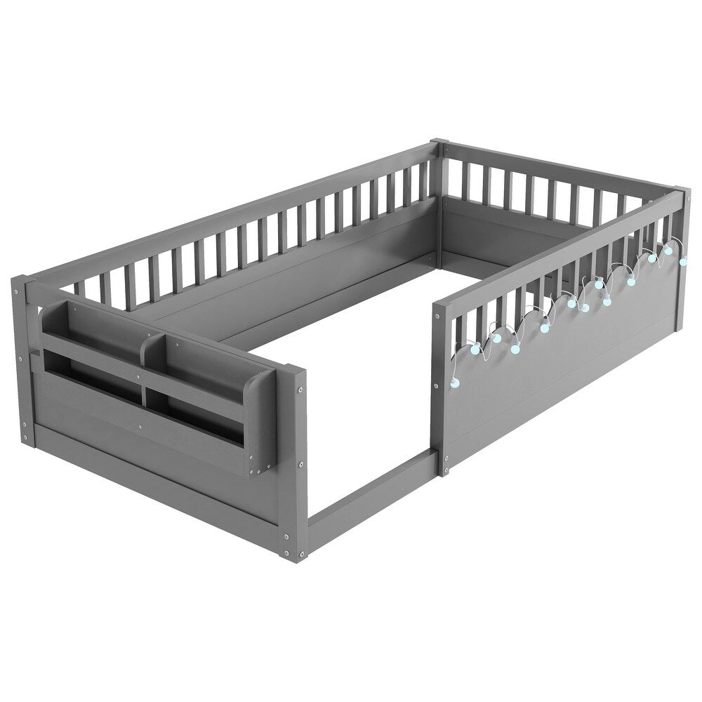 xBeStill Little Beginnings™ Ellington Twin Montessori Floor Bed with LED Light & Storage Shelf