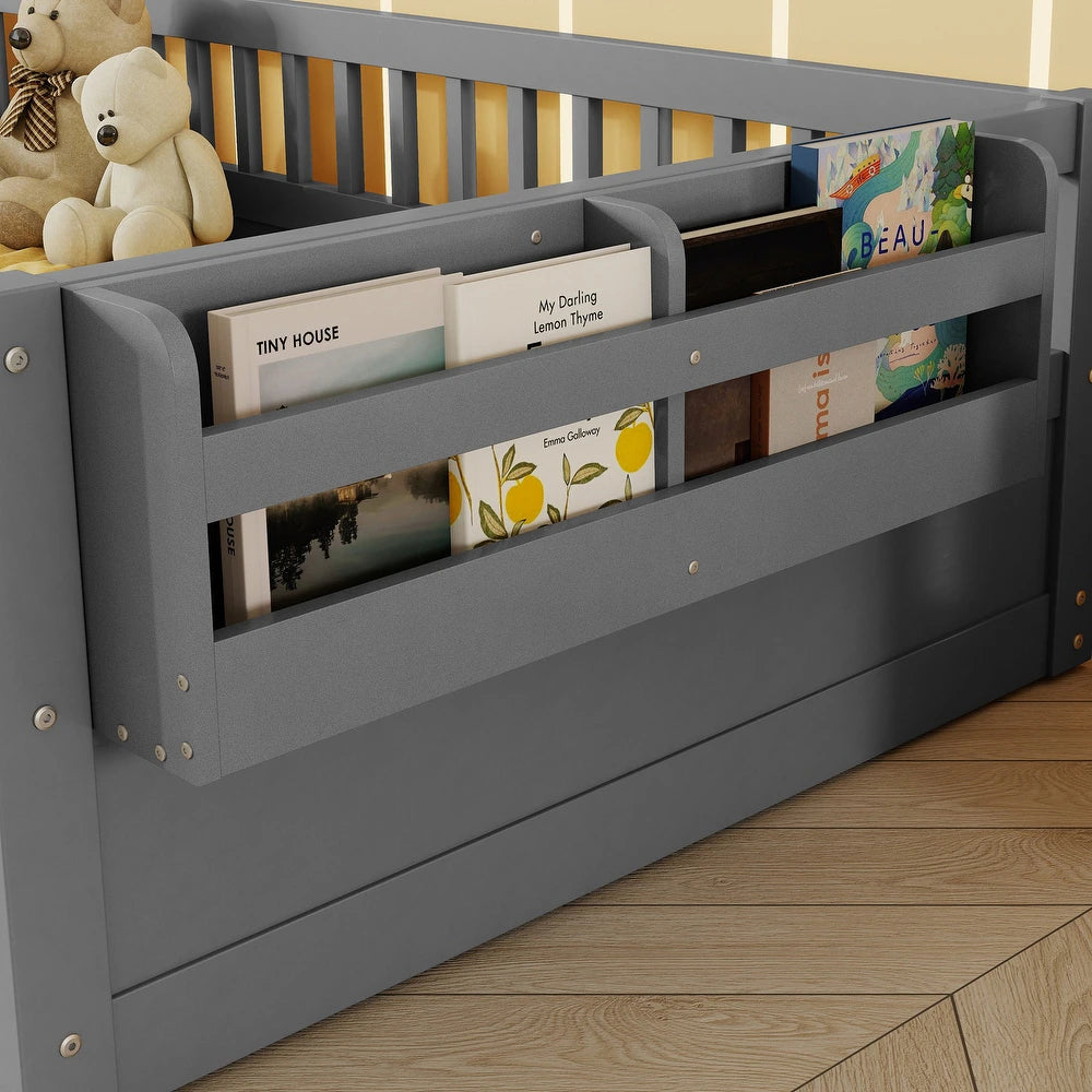 xBeStill Little Beginnings™ Ellington Twin Montessori Floor Bed with LED Light & Storage Shelf