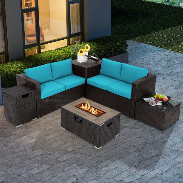 xBeStill Retreat™ Turquoise Fire Pit Lounge Set for Relaxed Coastal Living
