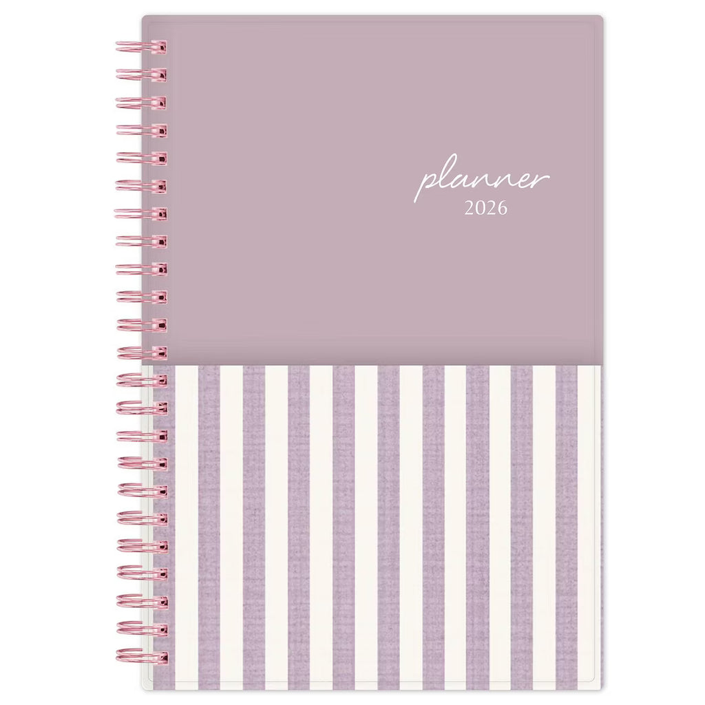 xBeStill Plans™ 2026 Weekly & Monthly Planner 5”x8” Purple Stripe Organizer w/ Double Pockets