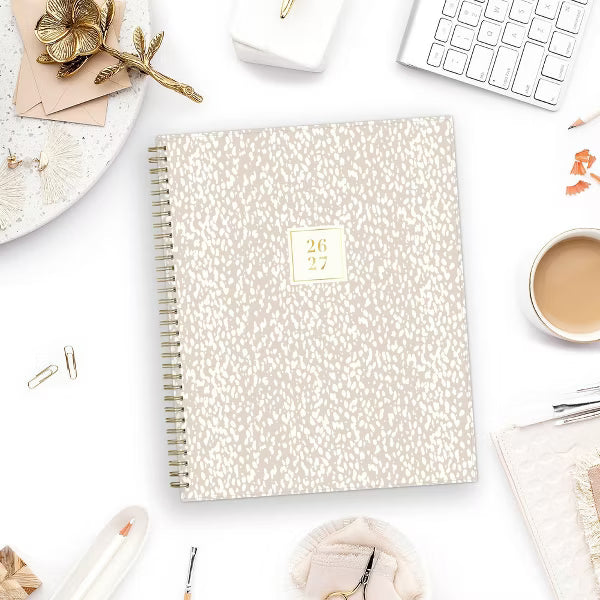 xBeStill Plans™ 2026–2027 8.5”x11” Weekly & Monthly Planner RP Dalmatia Tan Wirebound Organizer