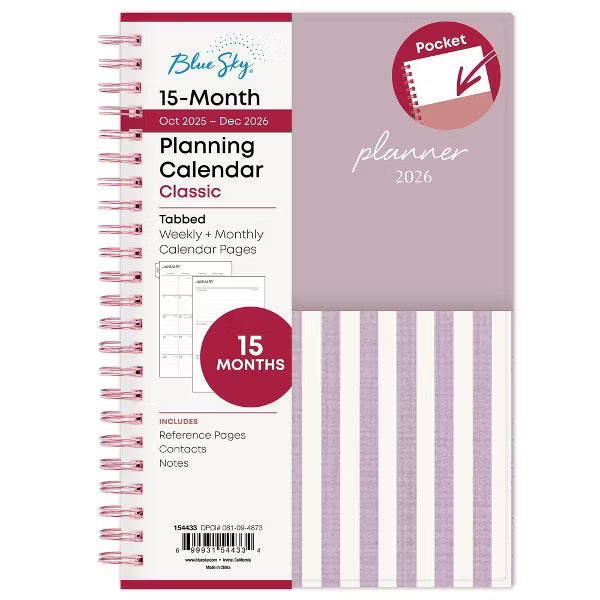 xBeStill Plans™ 2026 Weekly & Monthly Planner 5”x8” Purple Stripe Organizer w/ Double Pockets