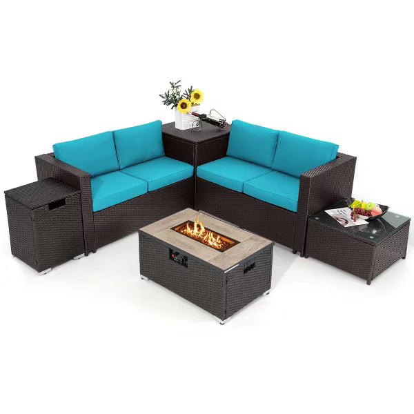 xBeStill Retreat™ Turquoise Fire Pit Lounge Set for Relaxed Coastal Living