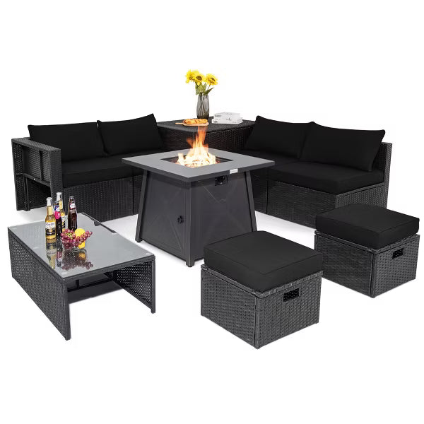xBeStill Noir Retreat™ 9-Piece Fire Pit Lounge Set for Elevated Outdoor Living