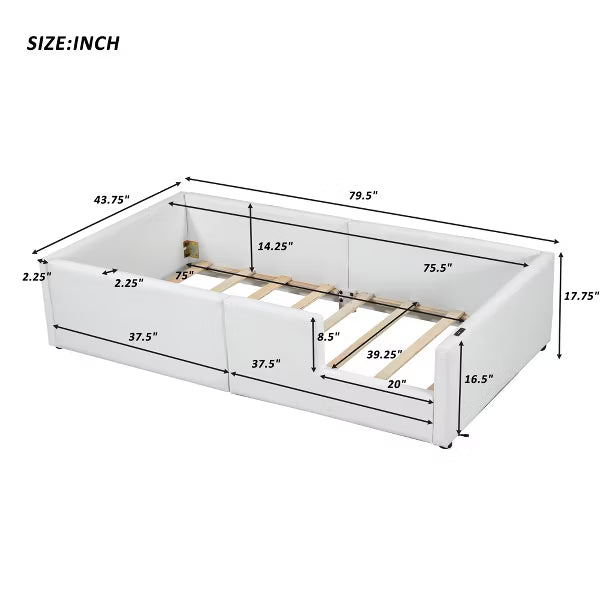Little Blessings™ Chloe Montessori Twin Floor Bed – Upholstered Kids Bed Frame with Safety Rails & Charging Station White