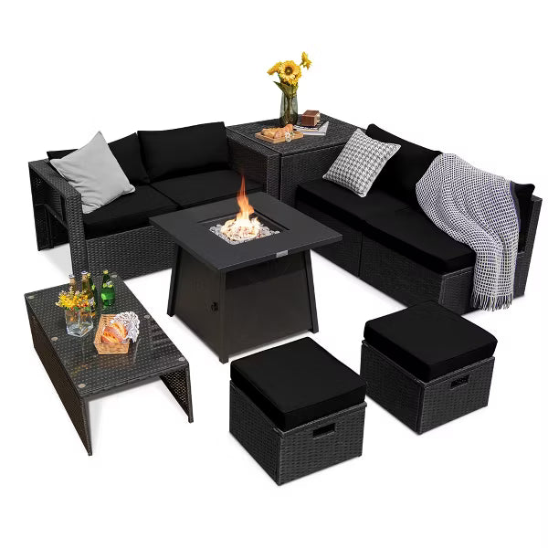 xBeStill Noir Retreat™ 9-Piece Fire Pit Lounge Set for Elevated Outdoor Living