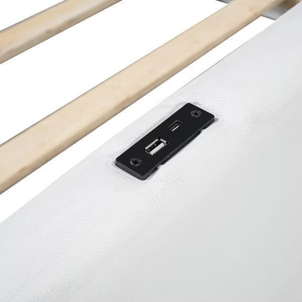 Little Blessings™ Chloe Montessori Twin Floor Bed – Upholstered Kids Bed Frame with Safety Rails & Charging Station White